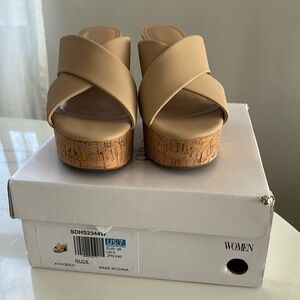 nude platform slip on sandals no back